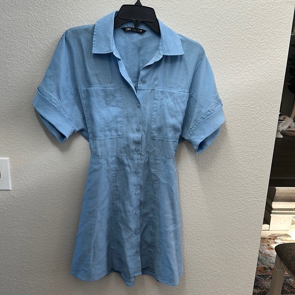 HP⭐️ Zara blue button down t shirt dress - Picture 2 of 9